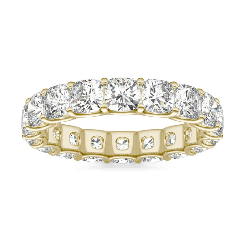4.18 CTW DEW Cushion Moissanite Eternity Band in 14K Yellow Gold