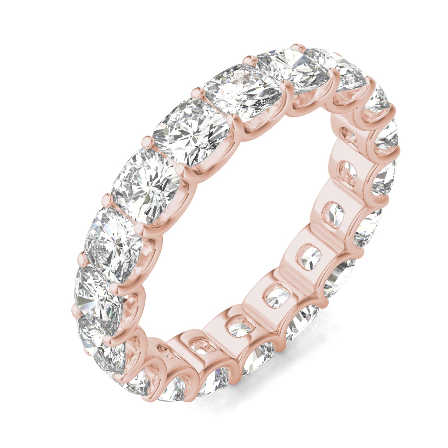 4.18 CTW DEW Cushion Moissanite Eternity Band in 14K Rose Gold