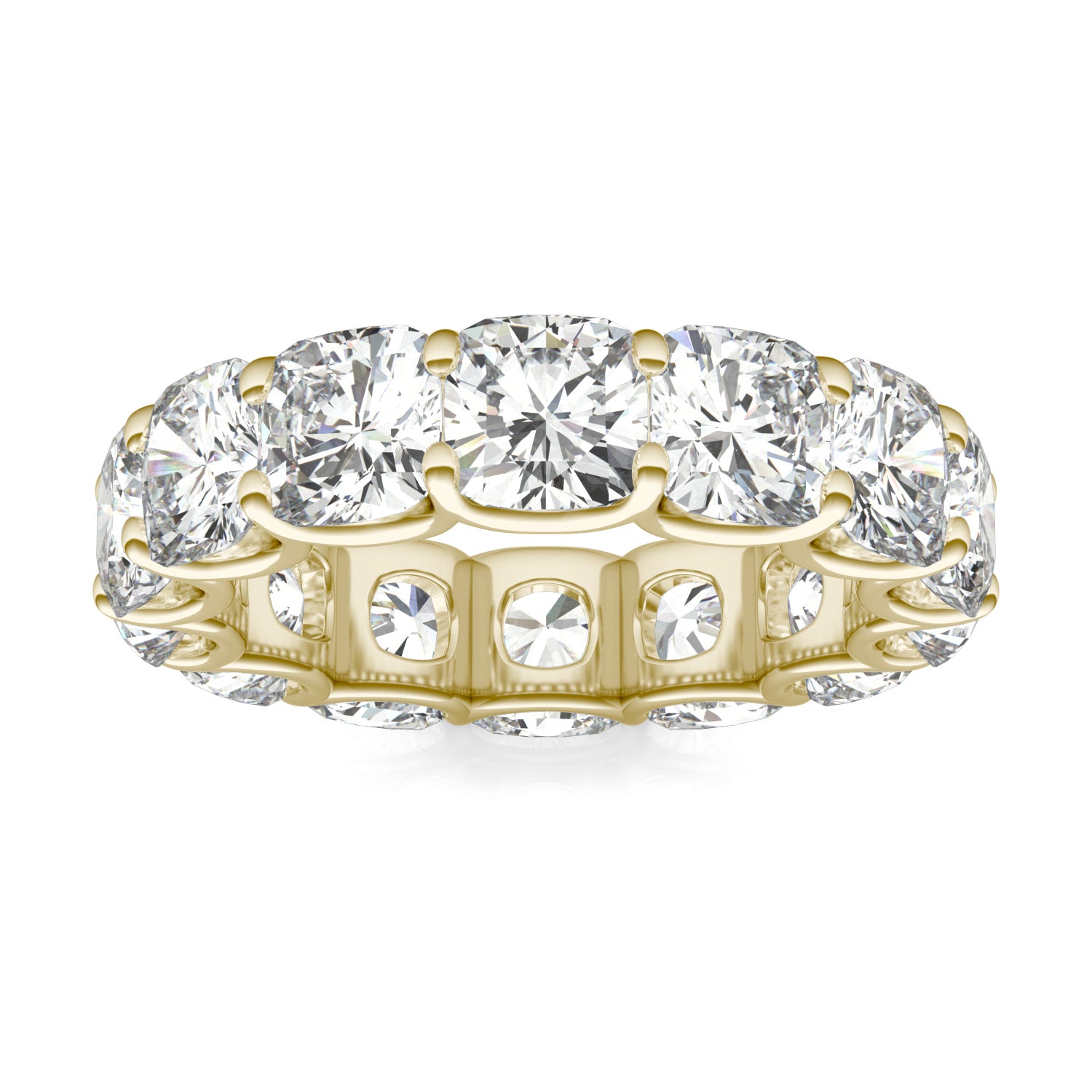 8.40 CTW DEW Cushion Moissanite Eternity Band in 14K Yellow Gold