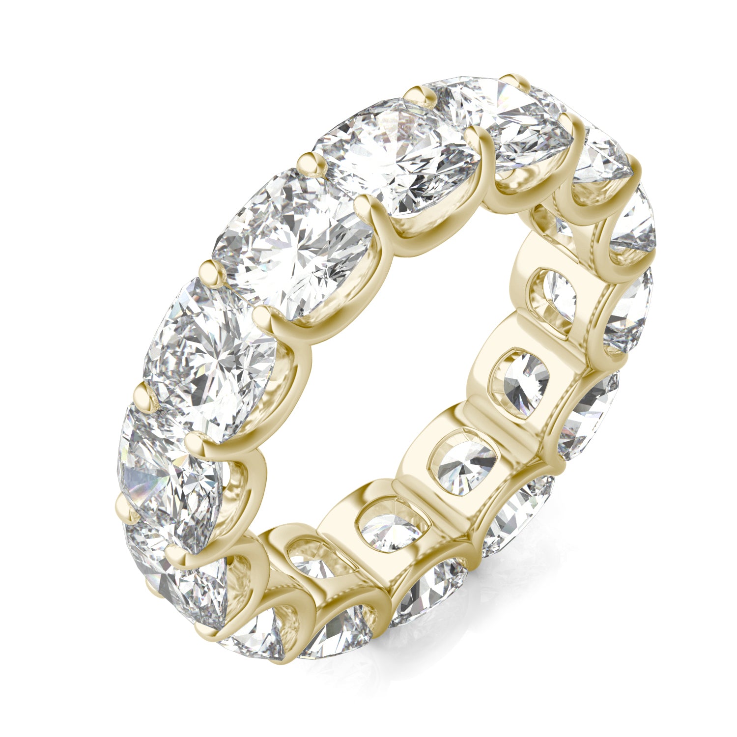 8.40 CTW DEW Cushion Moissanite Eternity Band in 14K Yellow Gold