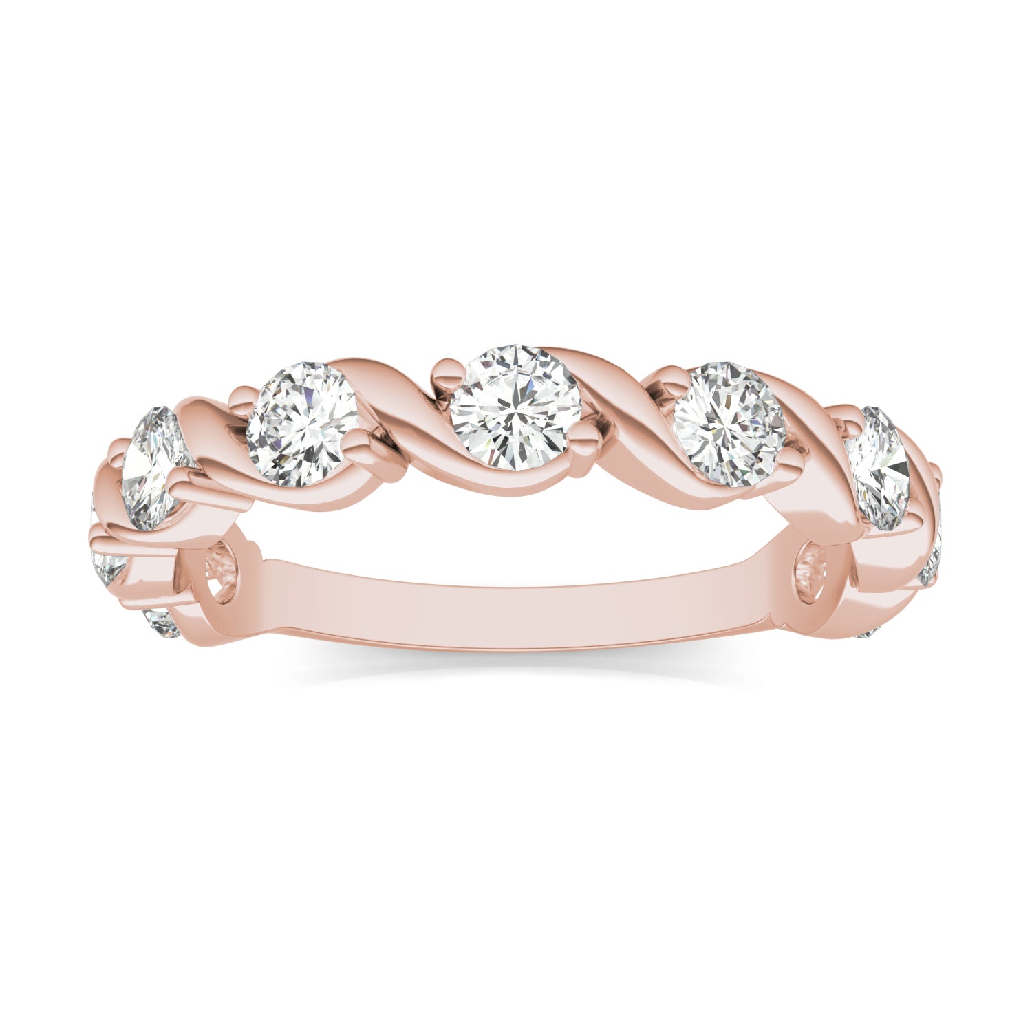 0.90 CTW DEW Round Moissanite Anniversary Band in 14K Rose Gold