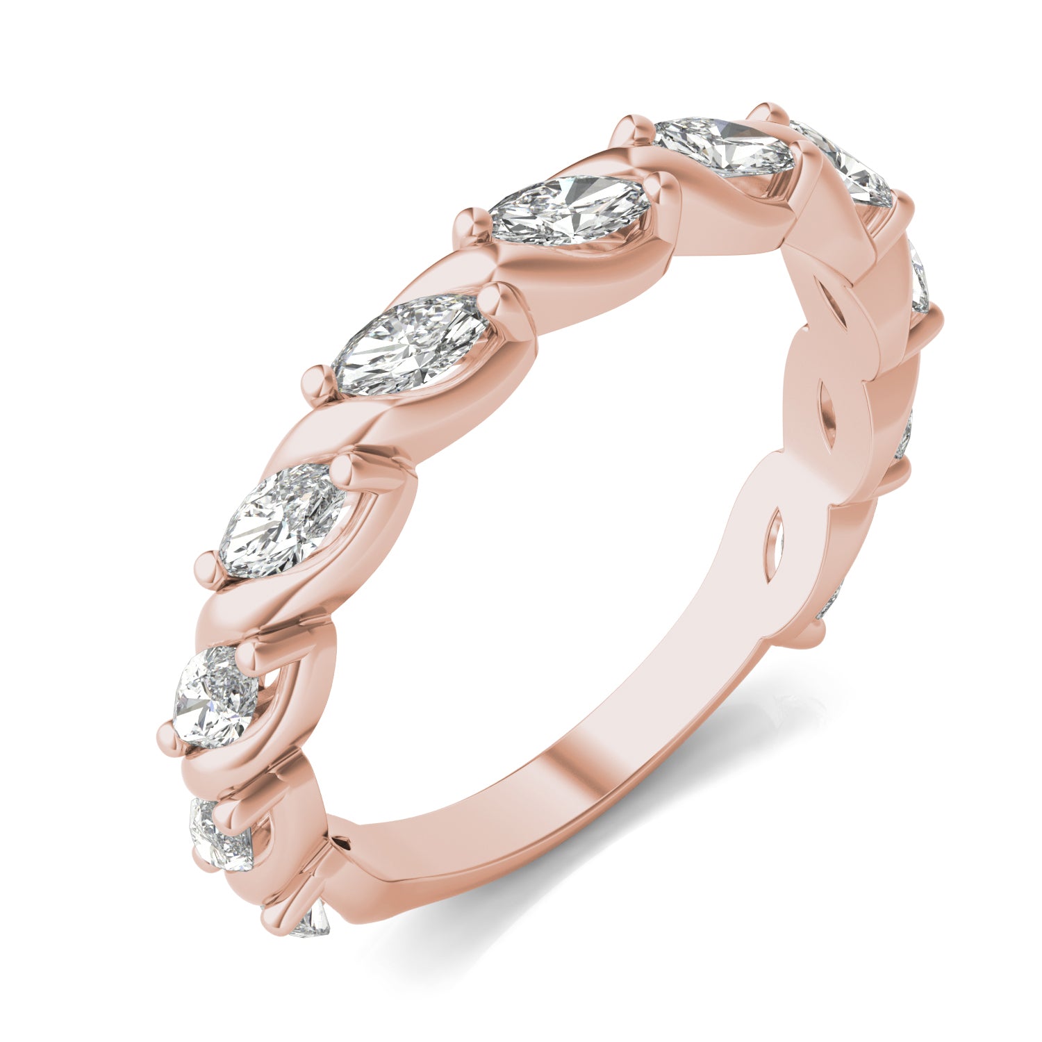 0.77 CTW DEW Marquise Moissanite Anniversary Band in 14K Rose Gold