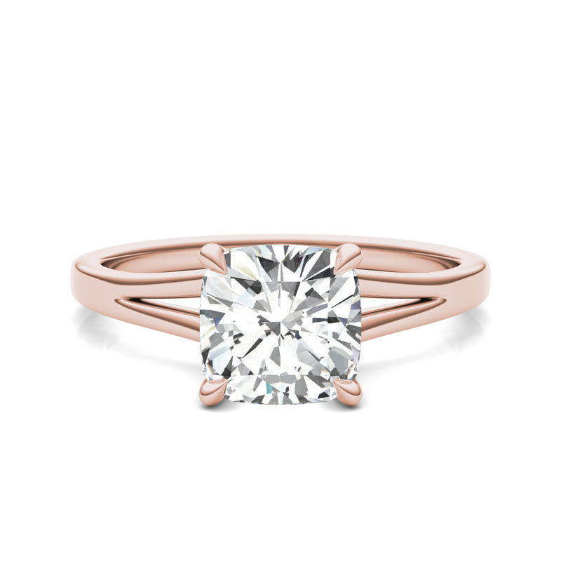 2.06 CTW DEW Cushion Moissanite Accented Ring in 14K Rose Gold