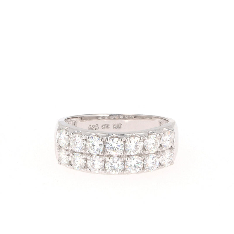 1.40 CTW DEW Round Moissanite Two-Row Band in Sterling Silver
