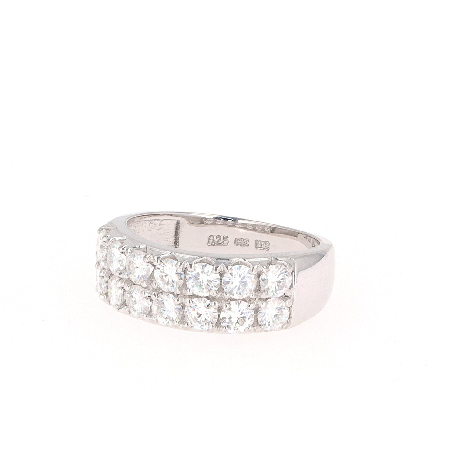 1.40 CTW DEW Round Moissanite Two-Row Band in Sterling Silver