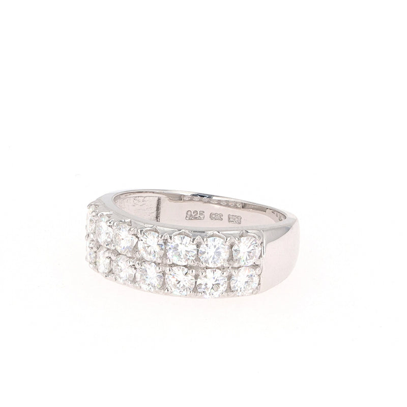 1.40 CTW DEW Round Moissanite Two-Row Band in Sterling Silver