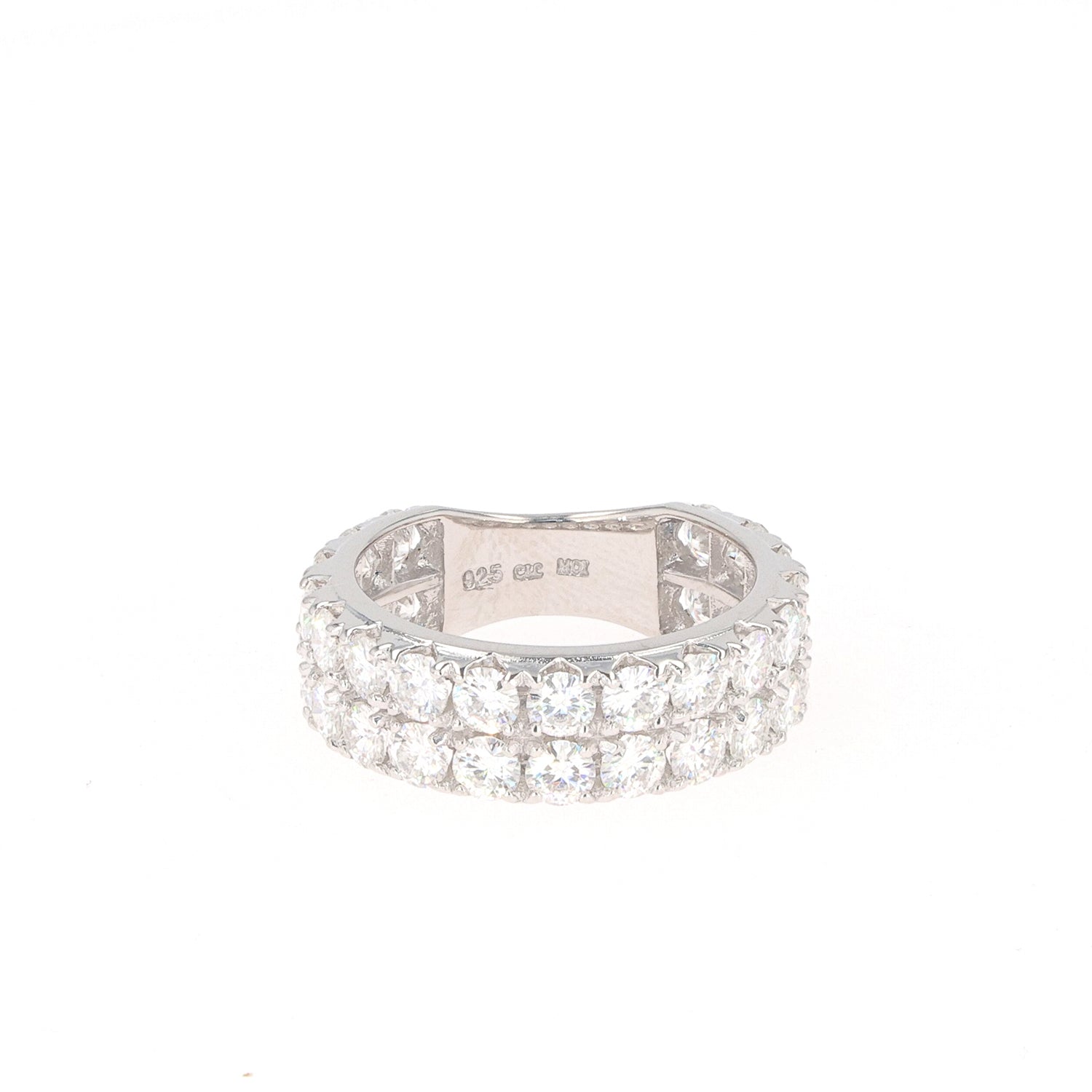 3.40 CTW DEW Round Moissanite Two-Row Band in Sterling Silver