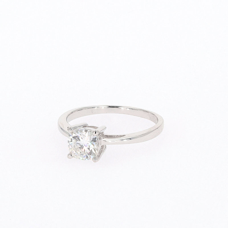 1.10 CTW DEW Cushion Moissanite Four Prong Solitaire Engagement Ring in Sterling Silver
