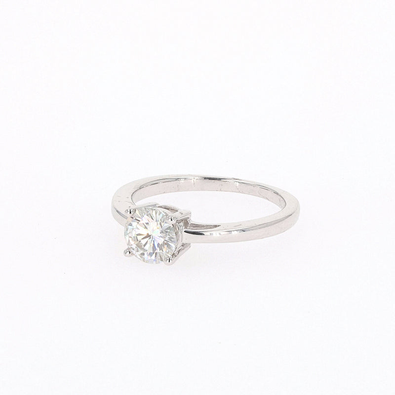 1.00 CTW DEW Round Moissanite Four Prong Solitaire Engagement Ring in Sterling Silver