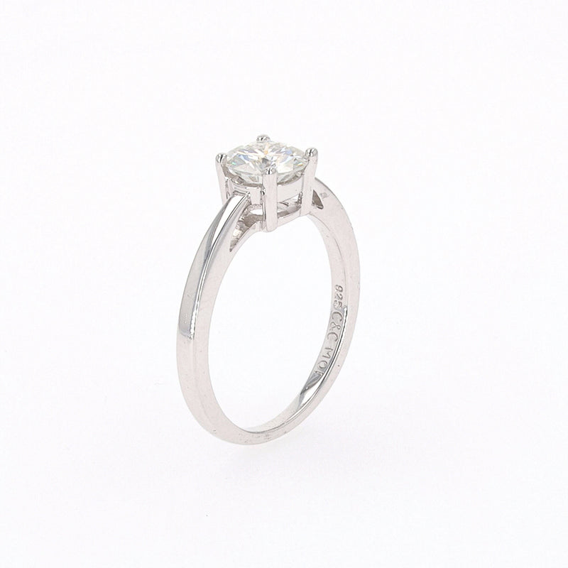 1.00 CTW DEW Round Moissanite Four Prong Solitaire Engagement Ring in Sterling Silver