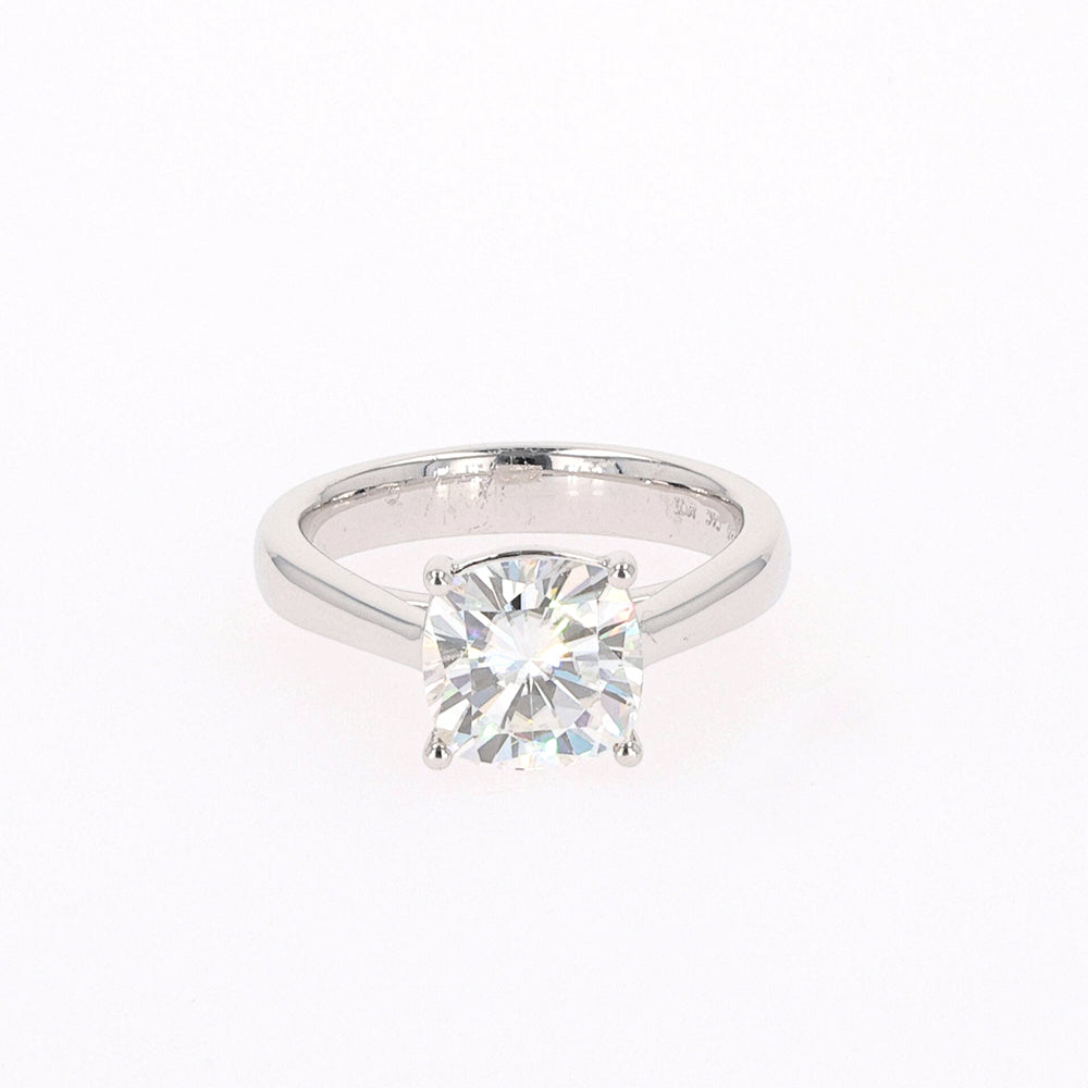 2.80 CTW DEW Cushion Moissanite Four Prong Solitaire Engagement Ring in Sterling Silver