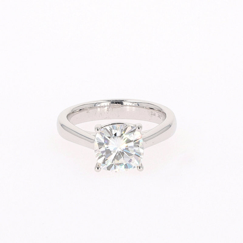 2.80 CTW DEW Cushion Moissanite Four Prong Solitaire Engagement Ring in Sterling Silver