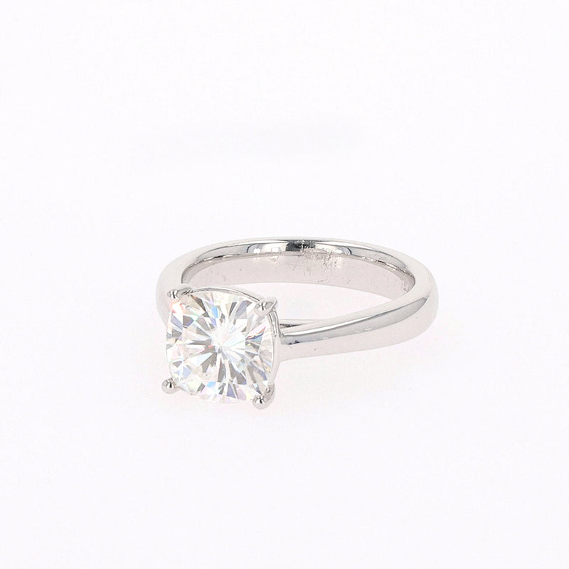 2.80 CTW DEW Cushion Moissanite Four Prong Solitaire Engagement Ring in Sterling Silver