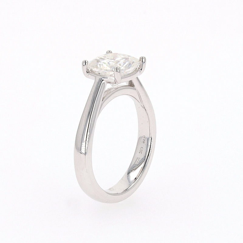 2.80 CTW DEW Cushion Moissanite Four Prong Solitaire Engagement Ring in Sterling Silver
