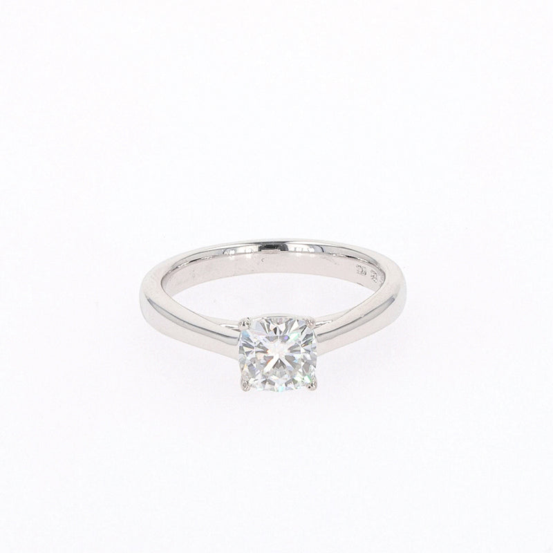 1.10 CTW DEW Cushion Moissanite Four Prong Solitaire Engagement Ring in Sterling Silver