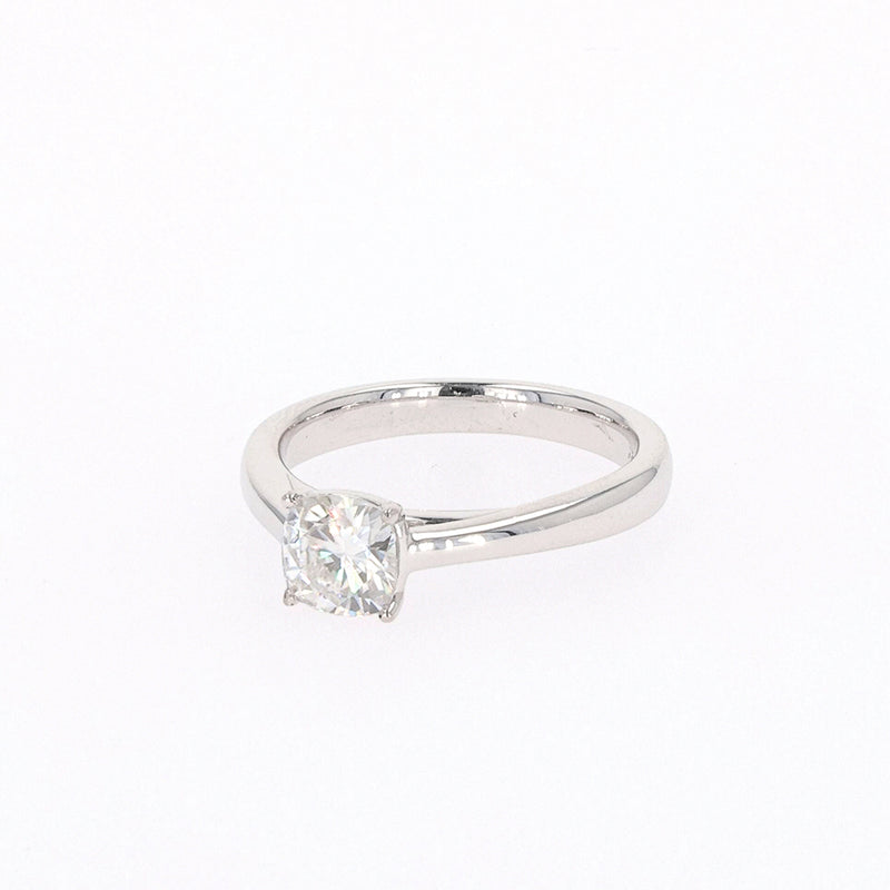 1.10 CTW DEW Cushion Moissanite Four Prong Solitaire Engagement Ring in Sterling Silver