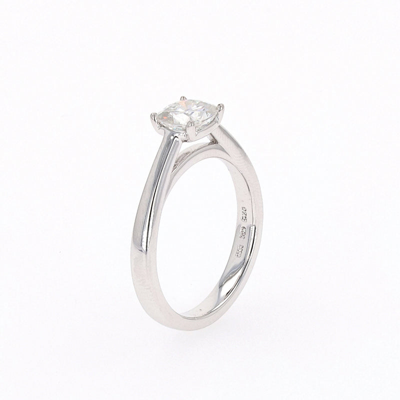 1.10 CTW DEW Cushion Moissanite Four Prong Solitaire Engagement Ring in Sterling Silver