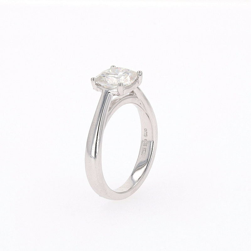 2.00 CTW DEW Cushion Moissanite Four Prong Solitaire Engagement Ring in Sterling Silver