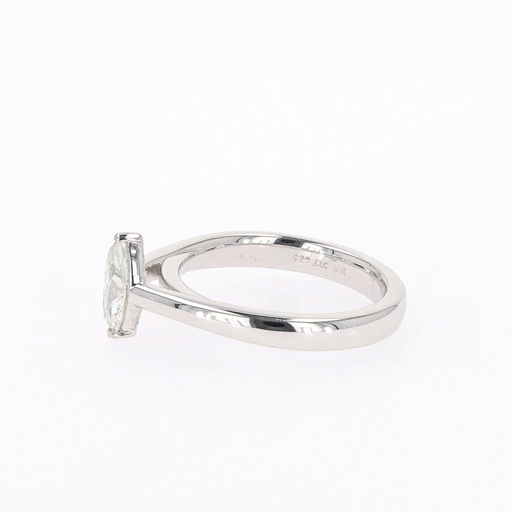 0.70 CTW DEW Marquise Moissanite Two Prong Solitaire Ring in Sterling Silver