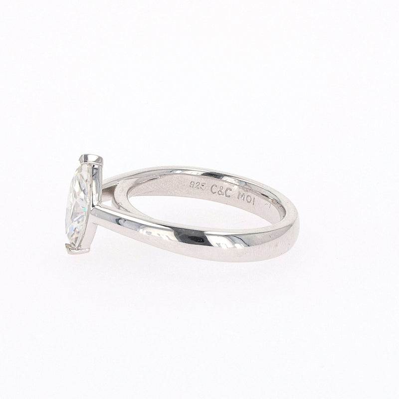 1.40 CTW DEW Marquise Moissanite Two Prong Solitaire Ring in Sterling Silver