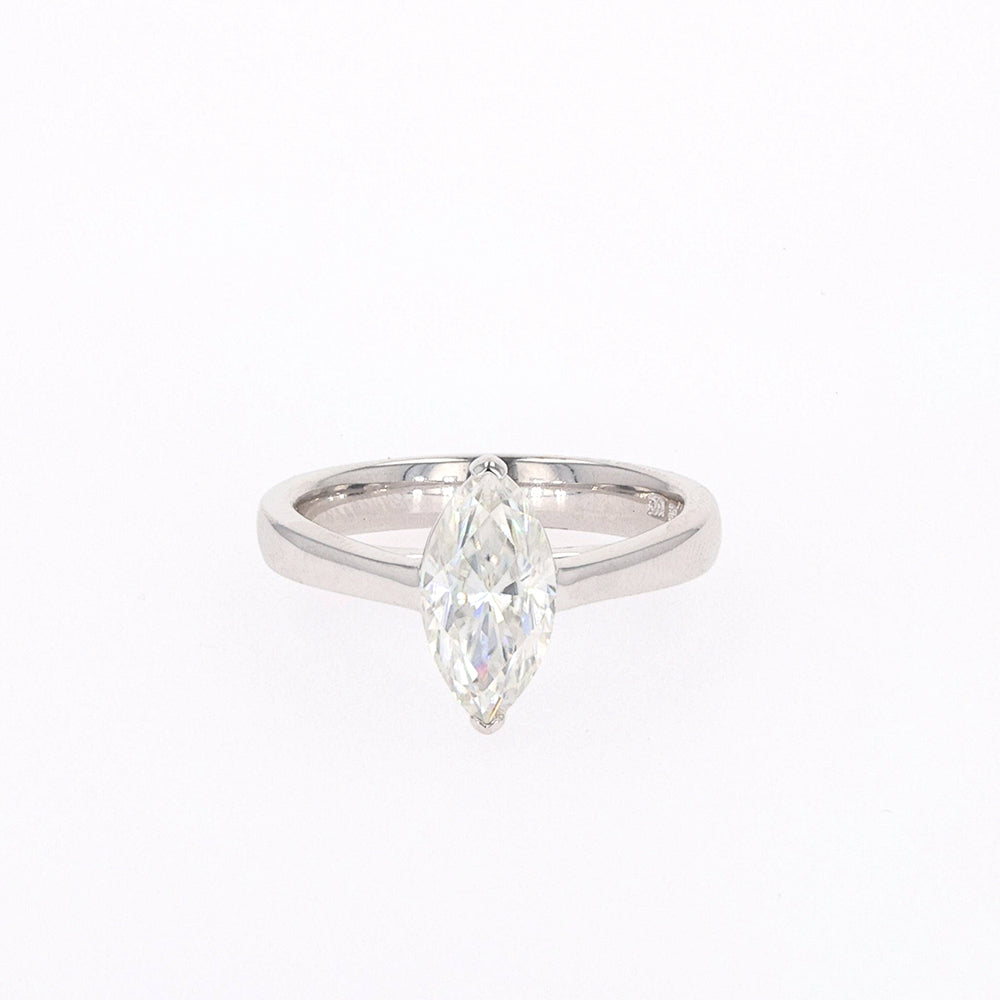 1.80 CTW DEW Marquise Moissanite Two Prong Solitaire Ring in Sterling Silver