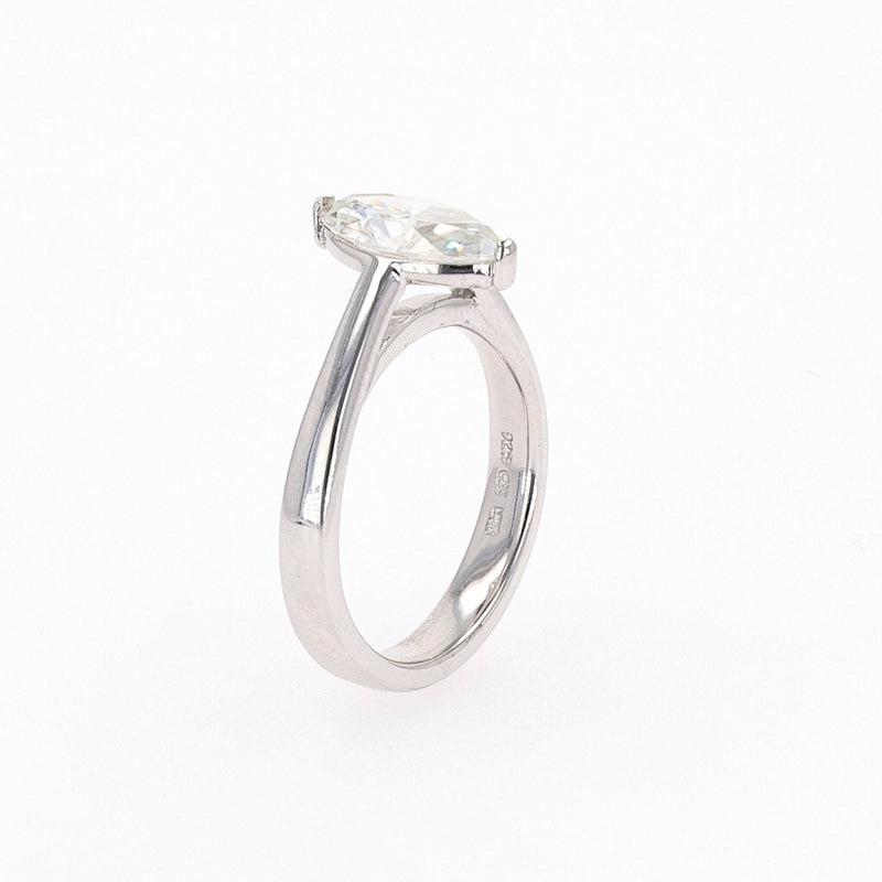 1.80 CTW DEW Marquise Moissanite Two Prong Solitaire Ring in Sterling Silver