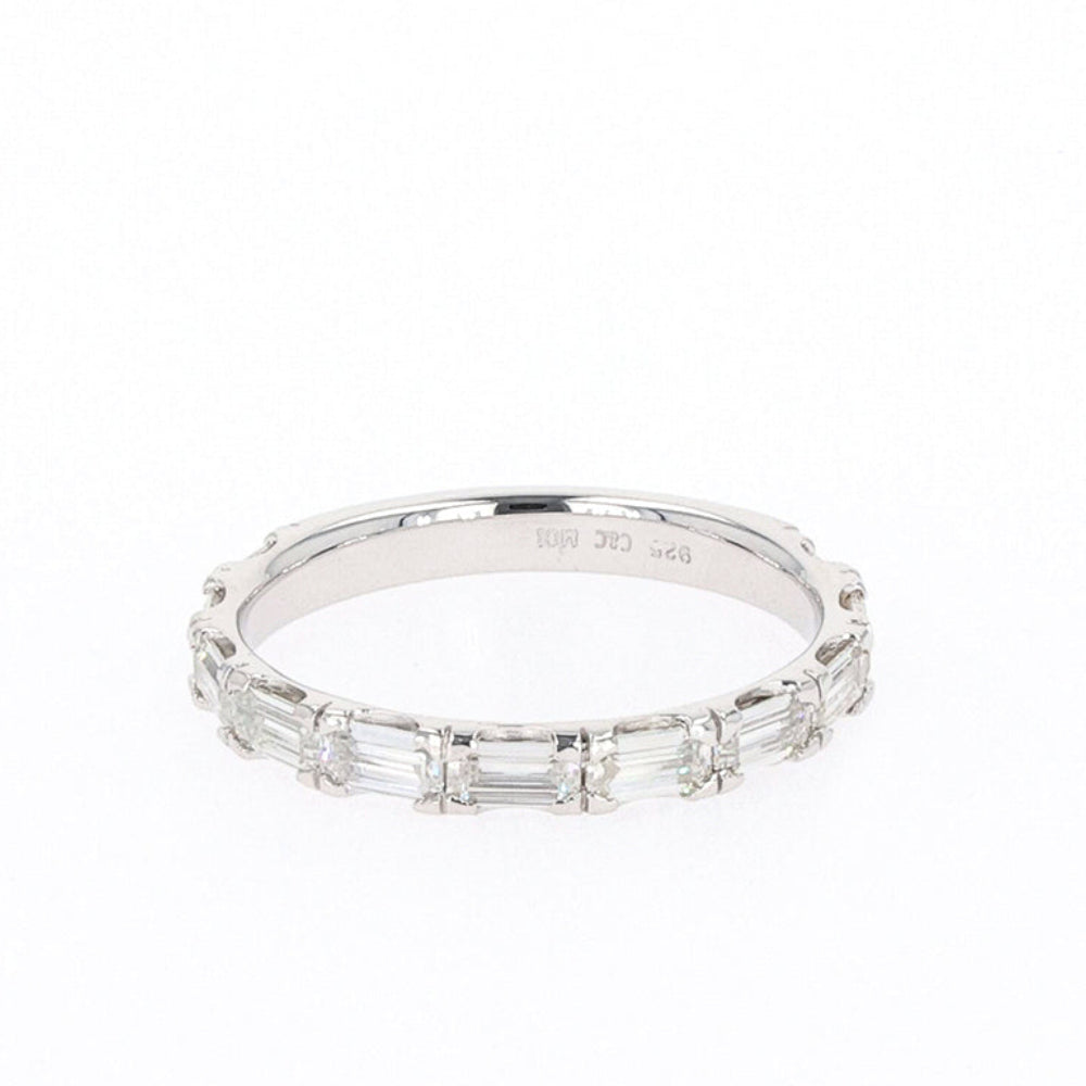 1.10 CTW DEW Emerald Moissanite Shared Prong Band in Sterling Silver