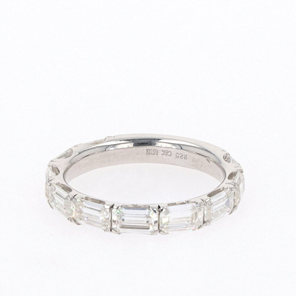 2.70 CTW DEW Emerald Moissanite Shared Prong Band in Sterling Silver