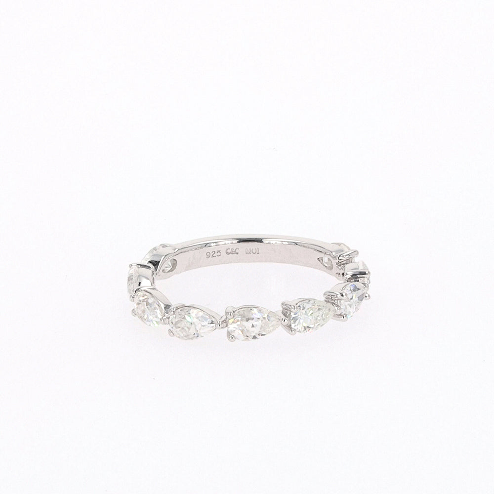 1.89 CTW DEW Pear Moissanite Shared Prong Band in Sterling Silver