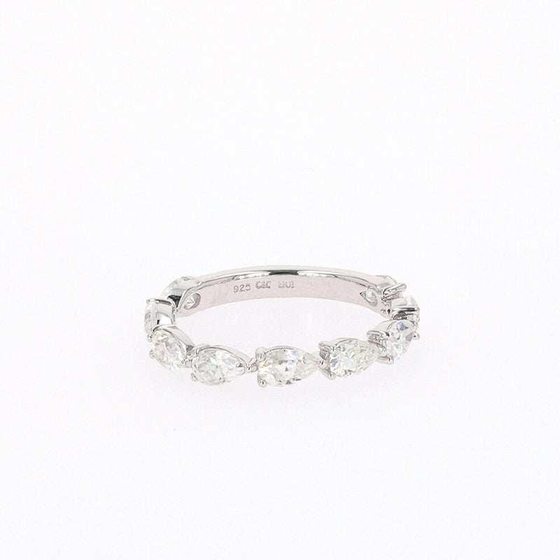 1.89 CTW DEW Pear Moissanite Shared Prong Band in Sterling Silver