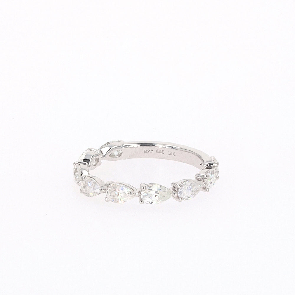 1.89 CTW DEW Pear Moissanite Shared Prong Band in Sterling Silver