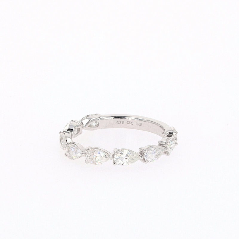 1.89 CTW DEW Pear Moissanite Shared Prong Band in Sterling Silver