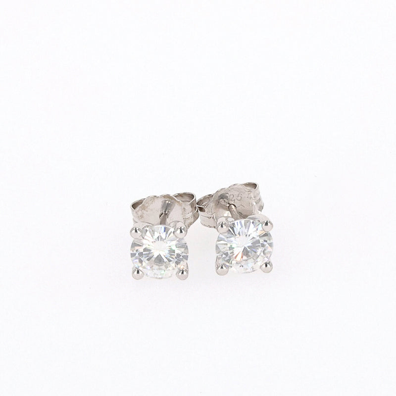 1.20 CTW DEW Round Moissanite Four Prong Stud Earring in Sterling Silver
