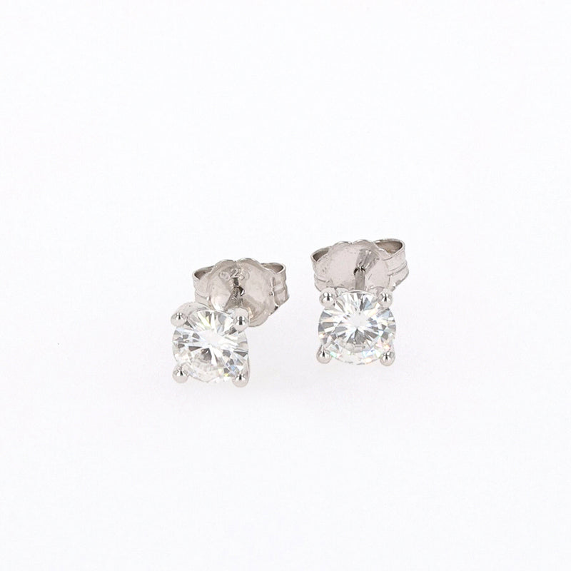 1.60 CTW DEW Round Moissanite Four Prong Stud Earring in Sterling Silver