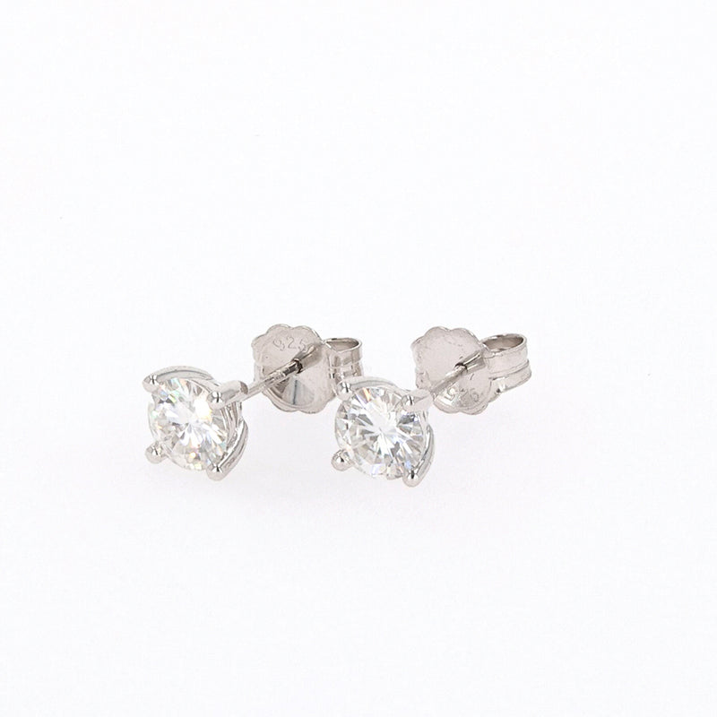 1.60 CTW DEW Round Moissanite Four Prong Stud Earring in Sterling Silver